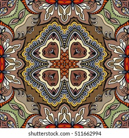 Seamless abstract hand drawn pattern. Decorative stylized floral seamless background. Tribal ethnic ornate decoration. Arabic, indian, turkish ornament. Geometric doodle colorful seamless texture