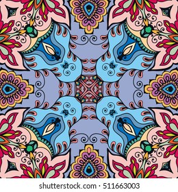 Seamless abstract hand drawn pattern. Decorative stylized floral seamless background. Tribal ethnic ornate decoration. Arabic, indian, turkish ornament. Geometric doodle colorful seamless texture