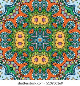 Seamless abstract hand drawn pattern. Decorative stylized floral seamless background. Tribal ethnic ornate decoration. Arabic, indian, turkish ornament. Geometric doodle colorful seamless texture