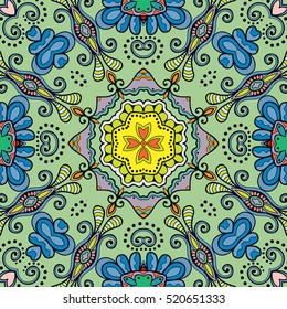 Seamless abstract hand drawn pattern. Decorative stylized floral seamless background. Tribal ethnic ornate decoration. Arabic, indian, turkish ornament. Geometric doodle colorful seamless texture