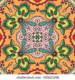 Seamless abstract hand drawn pattern. Decorative stylized floral seamless background. Tribal ethnic ornate decoration. Arabic, indian, turkish ornament. Geometric doodle colorful seamless texture