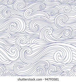 Seamless abstract hand drawn pattern with  stylized wave. Monochrome