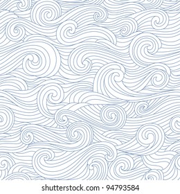 Seamless abstract hand drawn pattern with stylized wave. Monochrome