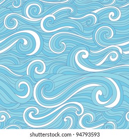 Seamless abstract hand drawn pattern with  stylized blue wave