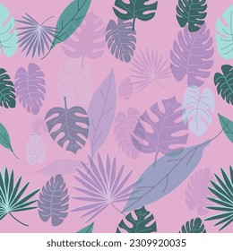 Seamless abstract hand drawn trendy Spring and Summer tropical leaf design pattern for fabric, prints, covers, textiles and more.  Floral background vector illustration
