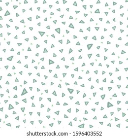 Seamless abstract hand drawn triangle pattern with hand painted irregular green outline shape in wavy movement. Graphic and modern design for scrapbooking, stationary, fashion and packaging design.