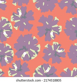 seamless abstract hand drawn  violet flowers pattern on pink background , greeting card or fabric