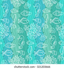 Seamless Abstract Hand Drawn Wave Pattern. Ocean. Vector illustration for wallpapers, textile prints, backgrounds