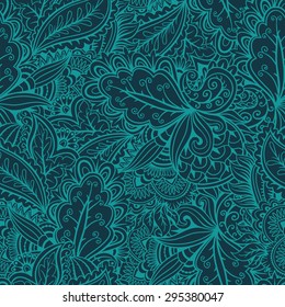 Seamless abstract hand drawn waves floral pattern, decorative background.