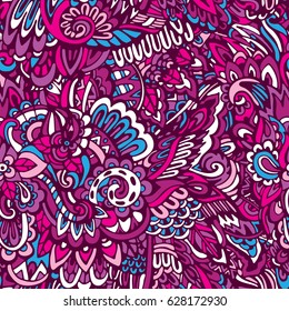 Seamless abstract hand-drawn doodle waves pattern. colorful floral wavy background. adult coloring pages