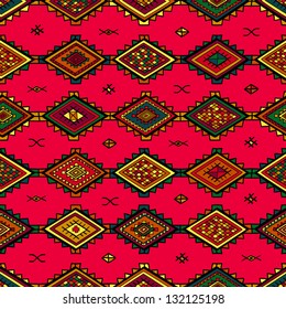 Seamless abstract hand-drawn ethnic pattern, tribal background. Seamless pattern can be used for wallpaper, web page background, others. Bright vector tribal texture.
