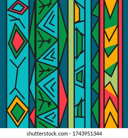 Patrón étnico abstracto e impecable, de origen tribal. Se puede usar un patrón sin inconvenientes para papel tapiz, fondo de página web, otros. Textura tribal vectorial brillante.