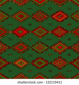 Seamless abstract hand-drawn ethno pattern, tribal background. Seamless pattern can be used for wallpaper, web page background, others. Green vector tribal texture.