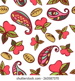 Seamless abstract hand-drawn floral pattern, floral background with Turkish cucumbers.