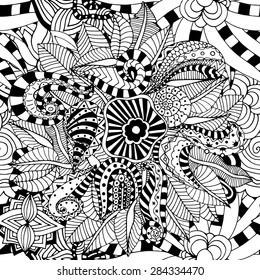 Seamless abstract hand-drawn floral pattern. Vector illustration
