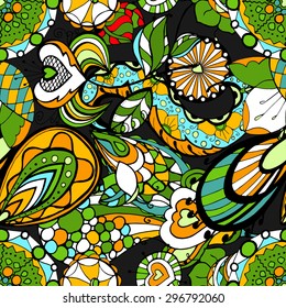 Seamless abstract hand-drawn floral pattern. Vector illustration