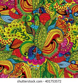 Seamless abstract hand-drawn floral pattern. Tropical motifs. Seamless pattern for Wallpaper, pattern fills, background, congratulations.