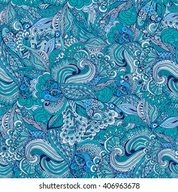 Seamless abstract hand-drawn floral pattern. Tropical motifs. Seamless pattern for Wallpaper, pattern fills, background, congratulations.
