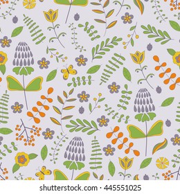 Seamless abstract hand-drawn floral pattern