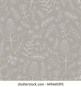 Seamless abstract hand-drawn floral pattern