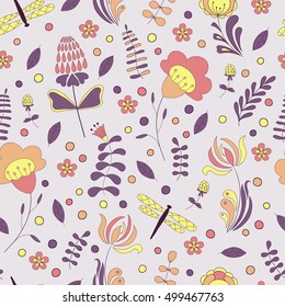 Seamless abstract hand-drawn floral pattern
