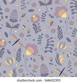 Seamless abstract hand-drawn floral pattern