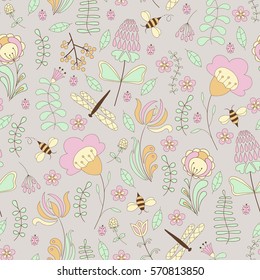Seamless abstract hand-drawn floral pattern