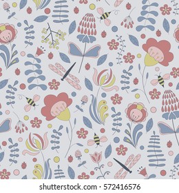 Seamless abstract hand-drawn floral pattern