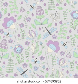 Seamless abstract hand-drawn floral pattern