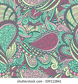 Seamless abstract hand-drawn floral waves vector pattern, decorative abstract lace background.