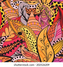 Seamless abstract hand-drawn leaves pattern, wavy background. Seamless pattern can be used for wallpaper, pattern fills, web page background,surface textures. Gorgeous seamless floral background 