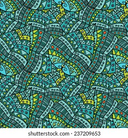 Seamless abstract hand-drawn leaves pattern background. Seamless pattern can be used for wallpaper, pattern fills, web page background, textile, surface textures. 