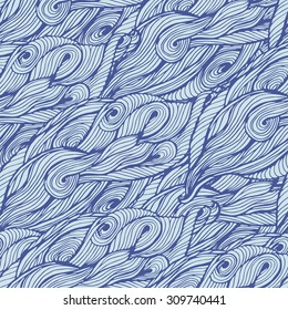 Seamless abstract hand-drawn lines and waves pattern, vector background