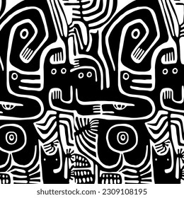 Seamless abstract hand-drawn pattern. Black and white abstraction.