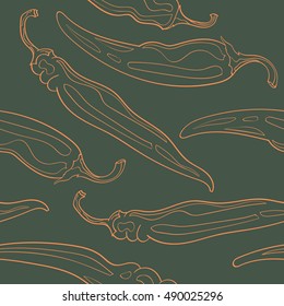 Seamless abstract hand-drawn pattern with chili peppers, vector illustration