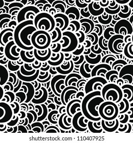 seamless abstract hand-drawn pattern, clouds background. black-white
