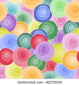 Seamless abstract hand-drawn pattern with colorful circles