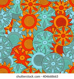 Seamless abstract hand-drawn pattern with colorful circles