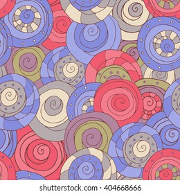 Seamless abstract hand-drawn pattern with colorful circles