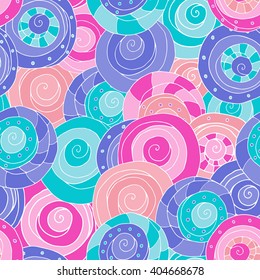 Seamless abstract hand-drawn pattern with colorful circles