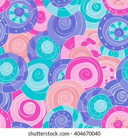 Seamless abstract hand-drawn pattern with colorful circles