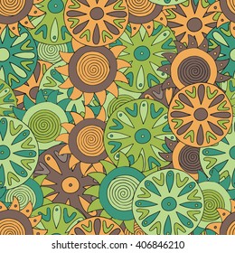 Seamless abstract hand-drawn pattern with colorful circles
