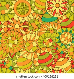 Seamless abstract hand-drawn pattern with colorful circles