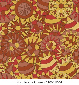 Seamless abstract hand-drawn pattern with colorful circles
