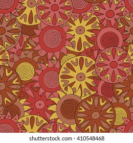 Seamless abstract hand-drawn pattern with colorful circles