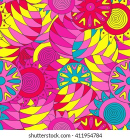 Seamless abstract hand-drawn pattern with colorful circles
