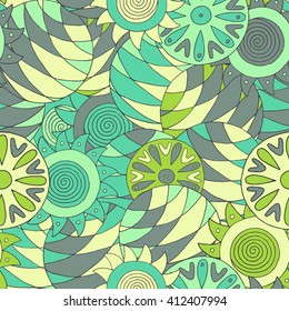 Seamless abstract hand-drawn pattern with colorful circles