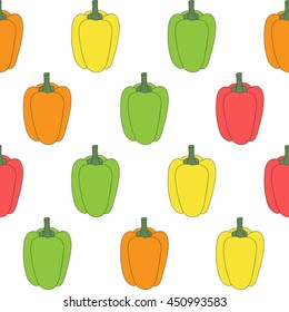 Seamless abstract hand-drawn pattern with colorful bell peppers. No background