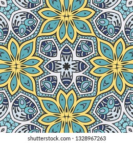 Seamless abstract hand-drawn pattern. Decorative stylized floral repeating background. Tribal ethnic ornate decor, geometric doodle endless texture for wallpaper, pattern fills, web page,textile print