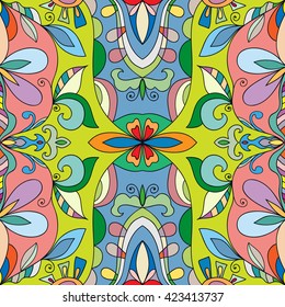 Seamless abstract hand-drawn pattern. Decorative stylized floral seamless background. Tribal ethnic ornate decor, geometric doodle seamless texture for wallpaper, pattern fills, web page background